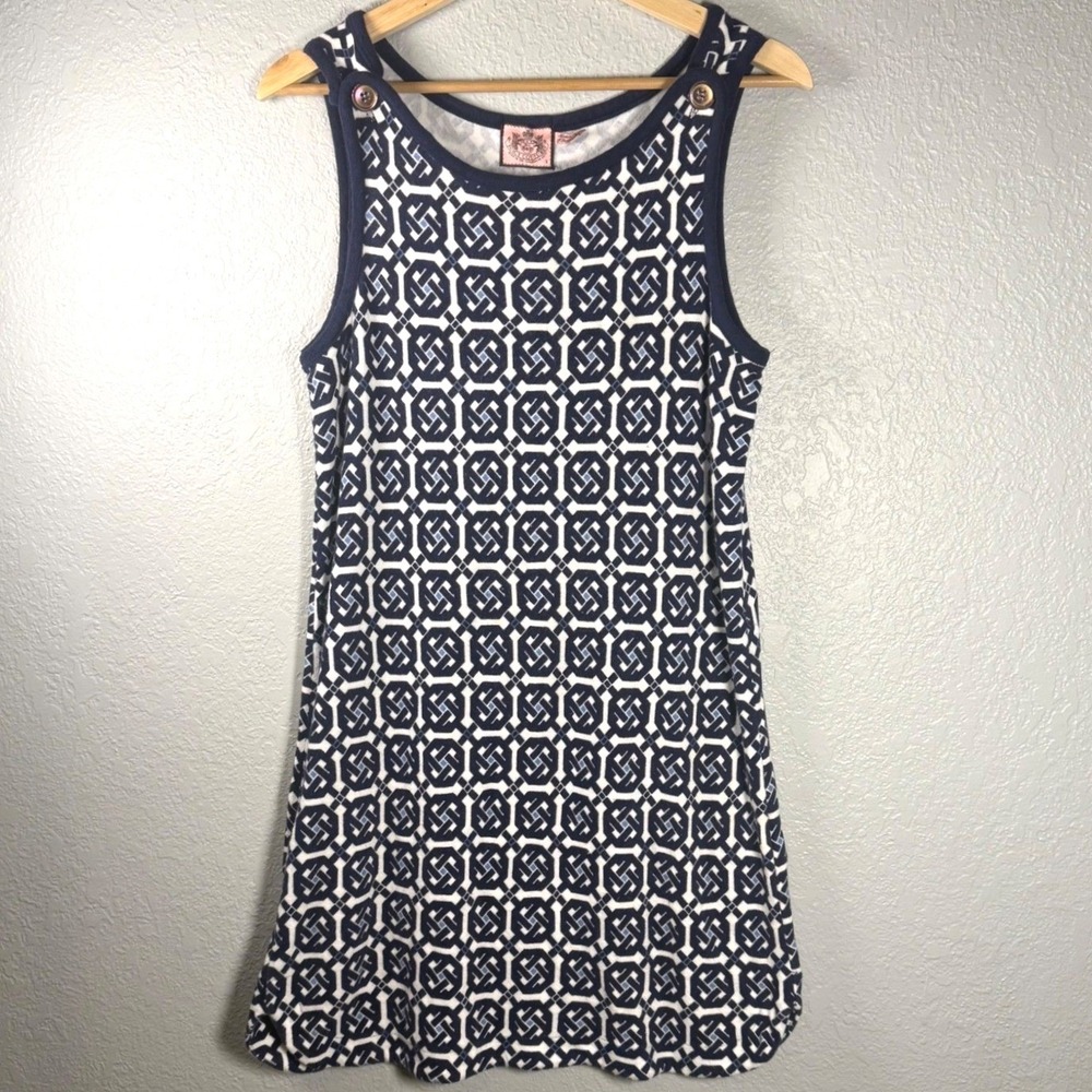 Juicy Couture Geometric Sleeveless Dress Navy White Small Terrycloth Coverup